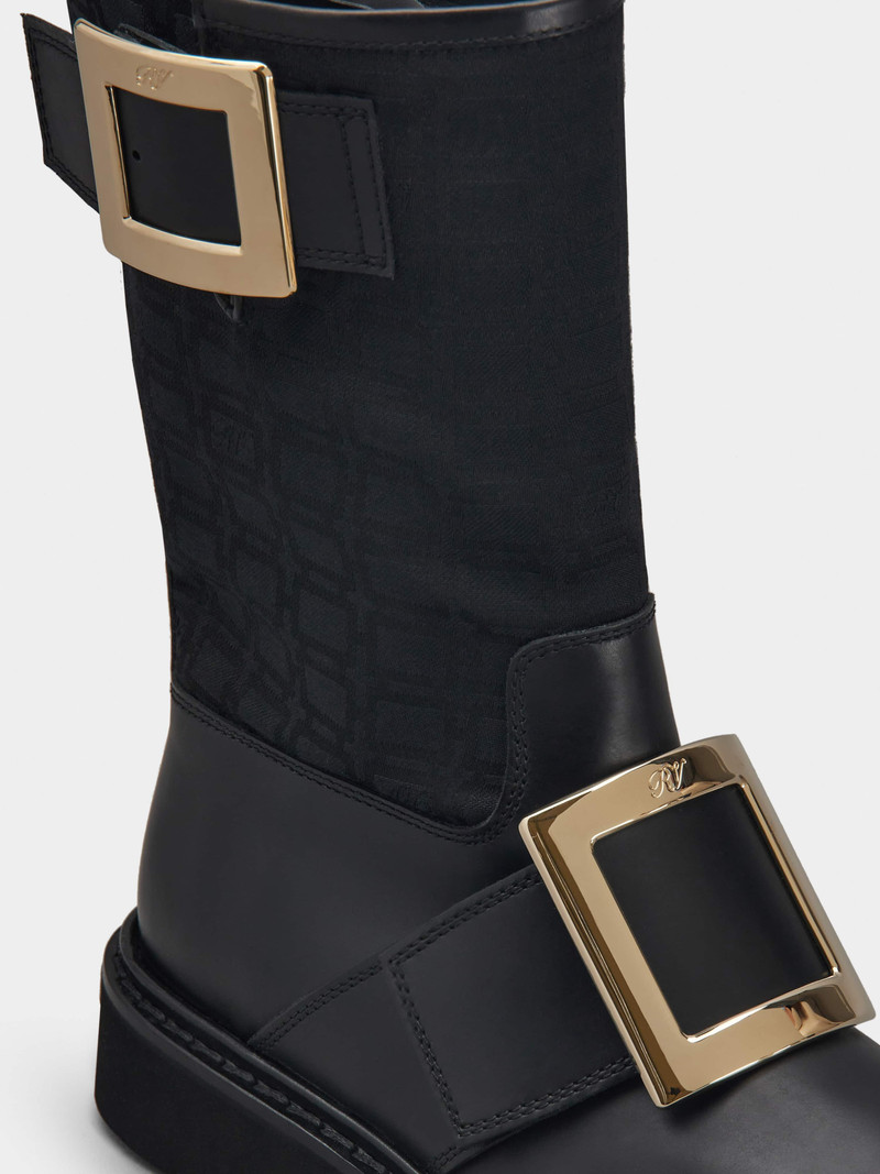 Viv' Rangers Metal Buckle Biker Boots in Leather and Fabric 8