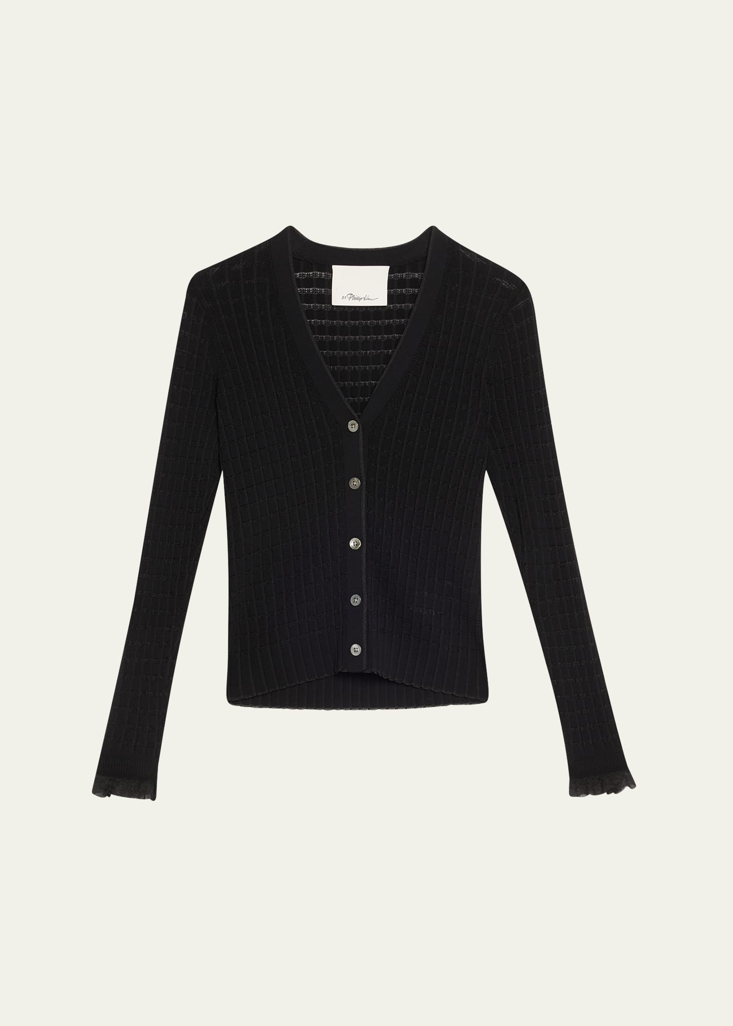 Ruffle-Trim V-Neck Cardigan - 1