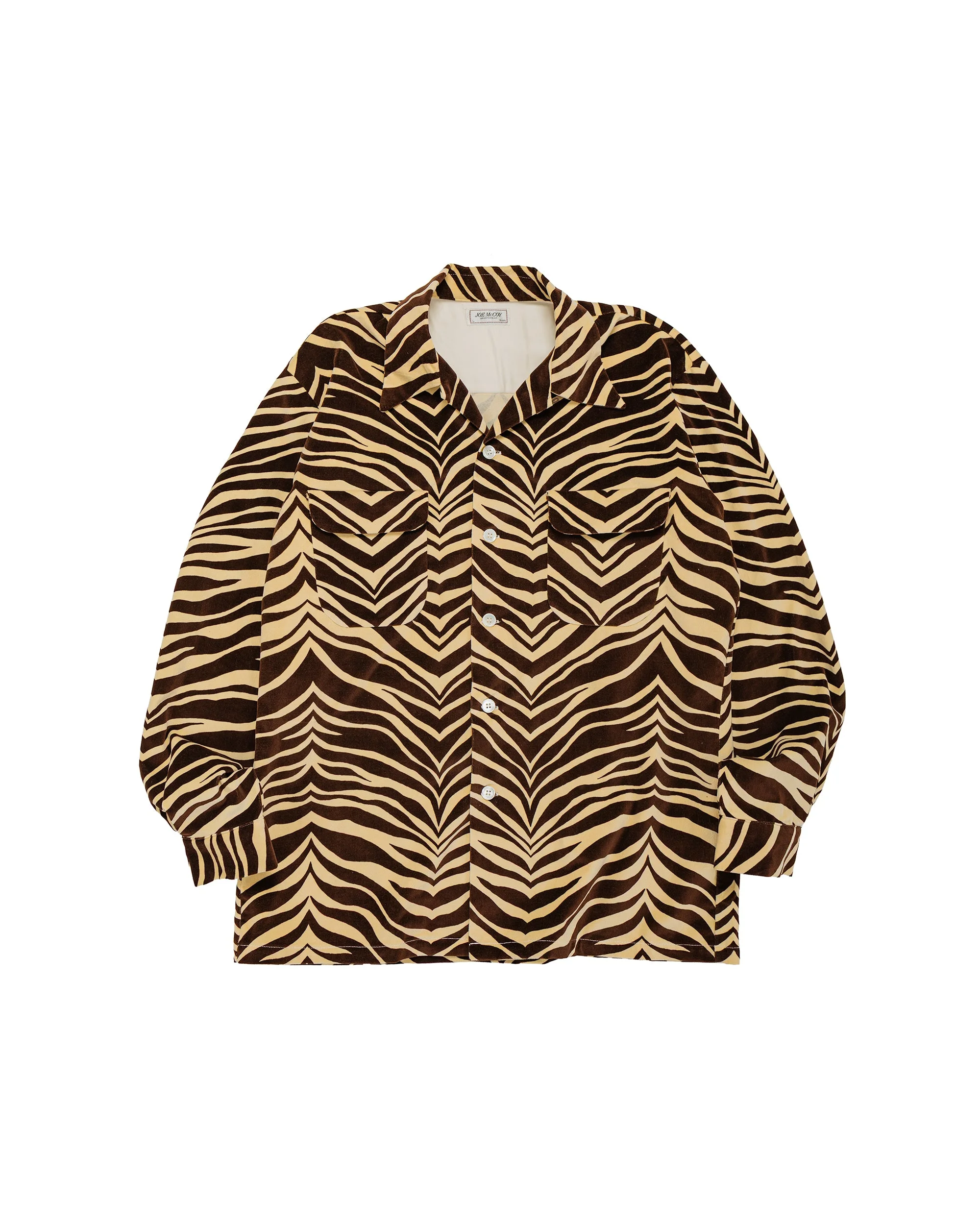 MS25108 Printed Velour Open-Collar Shirt Zebra Print - 1