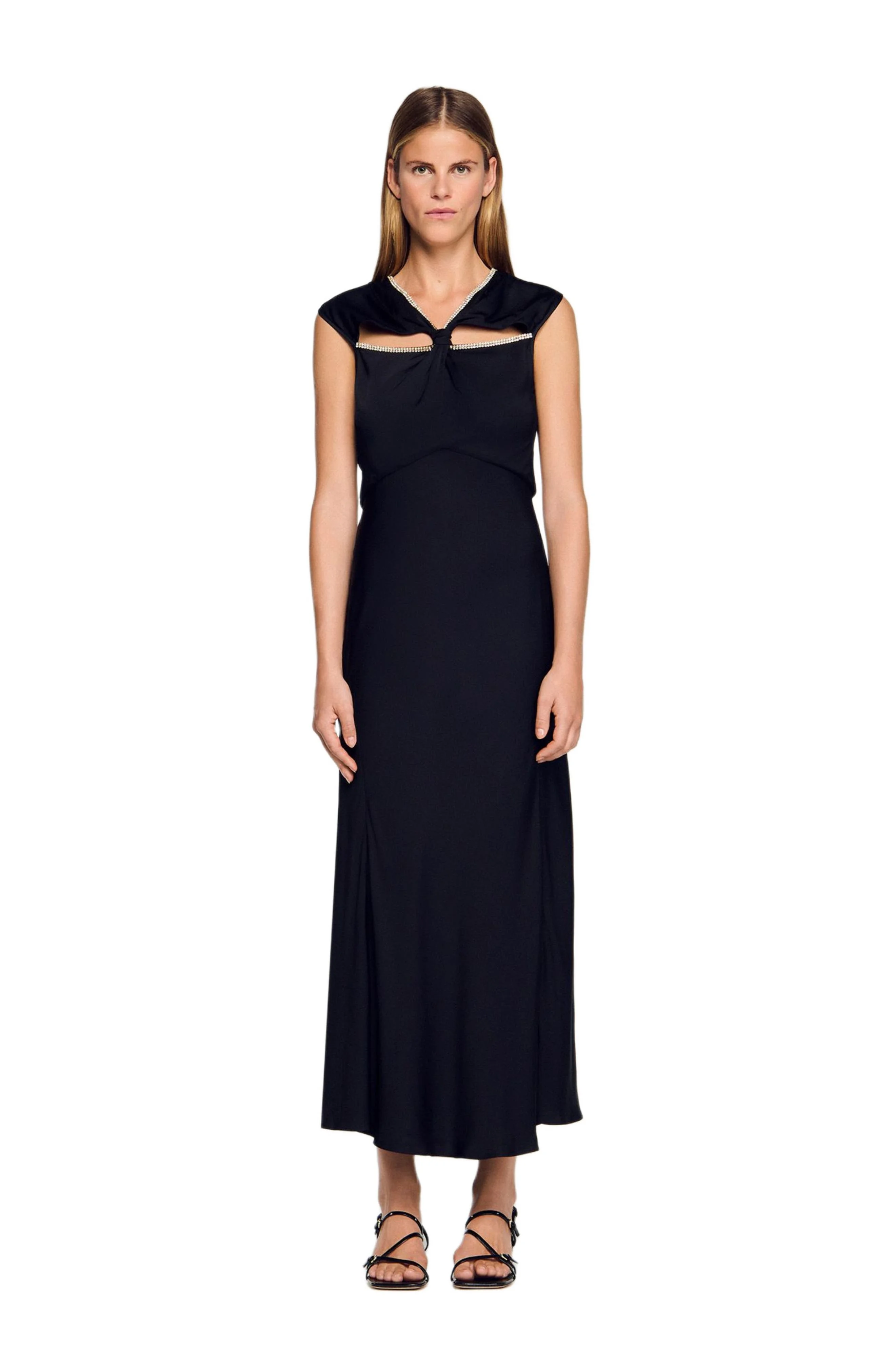 SANDRO Satin maxi dress with rhinestones in Black at Nordstrom - 1