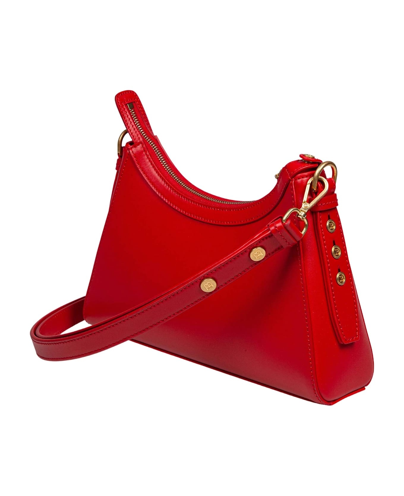 Balmain B-buzz Hobo Leather Shoulder Bag Red Color - 3