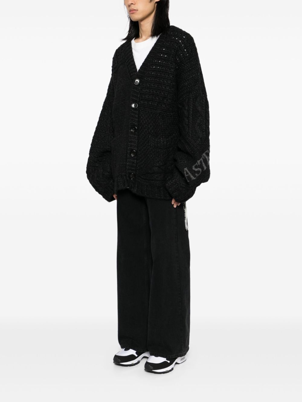 logo cable cardigan - 3