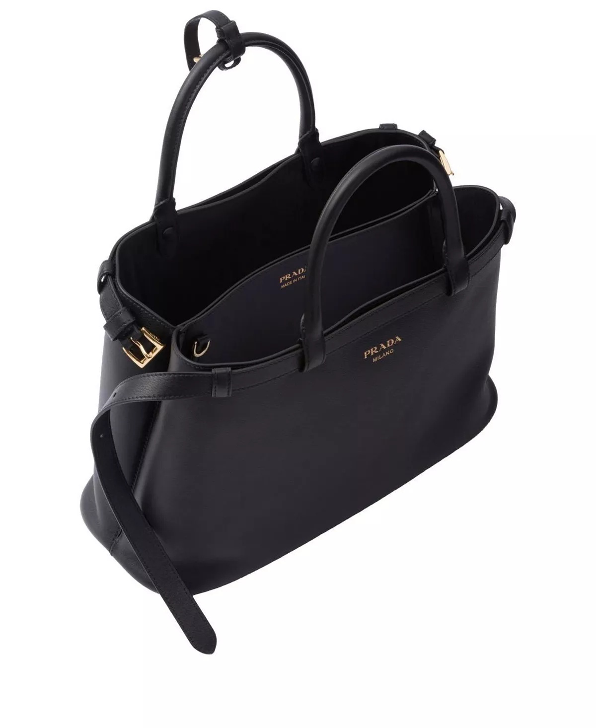 Buckle Medium Leather Handbag with Double Belt - 5