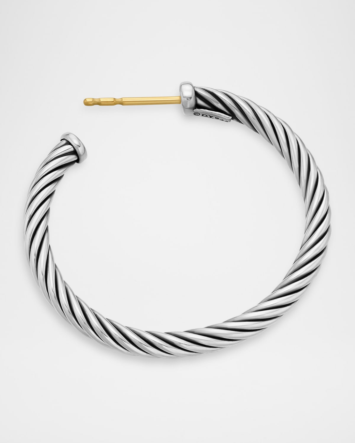 Sculpted Cable Hoop Earrings in Silver, 3mm, 1"L - 3