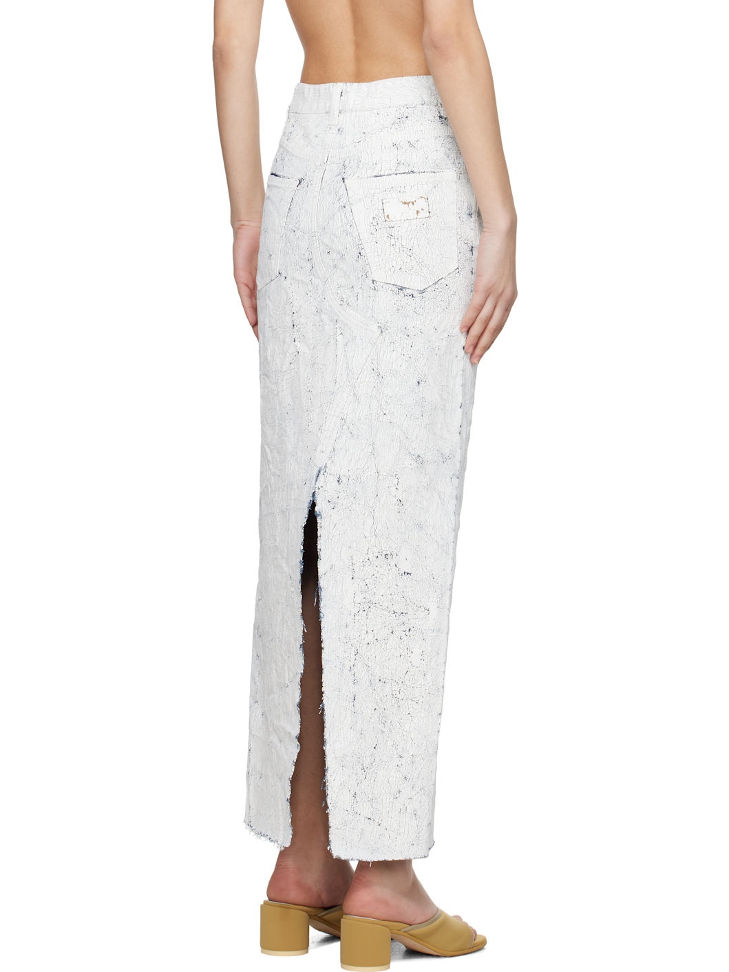 White Hand-Painted Denim Maxi Skirt - 3