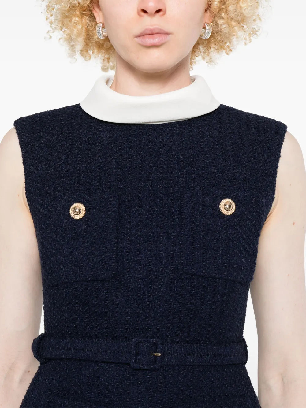 Self-Portrait Women Navy Boucle Sleeveless Midi Dress - 5