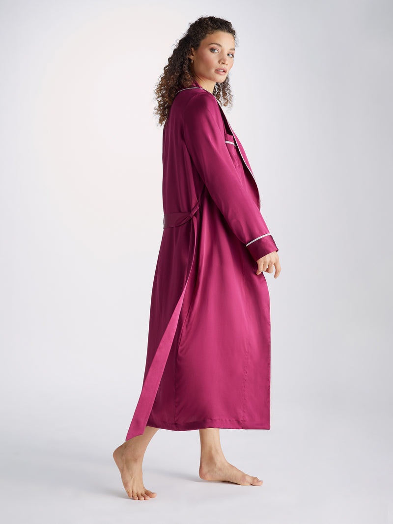 Women's Long Dressing Gown Bailey Silk Satin Berry - 2