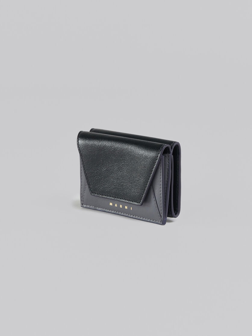 GREY AND BLACK LEATHER TRI-FOLD WALLET - 4