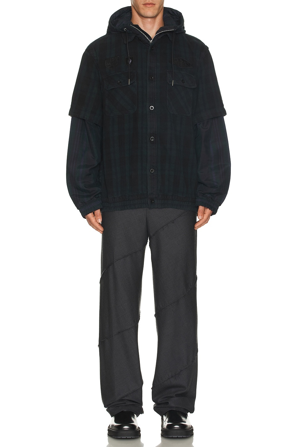 sacai sacai Gonz Multi Patch Plaid Hoodie | REVERSIBLE