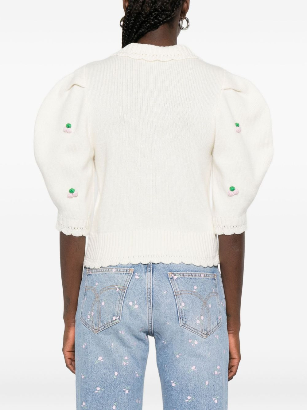 puff-sleeve embroidered cardigan - 4