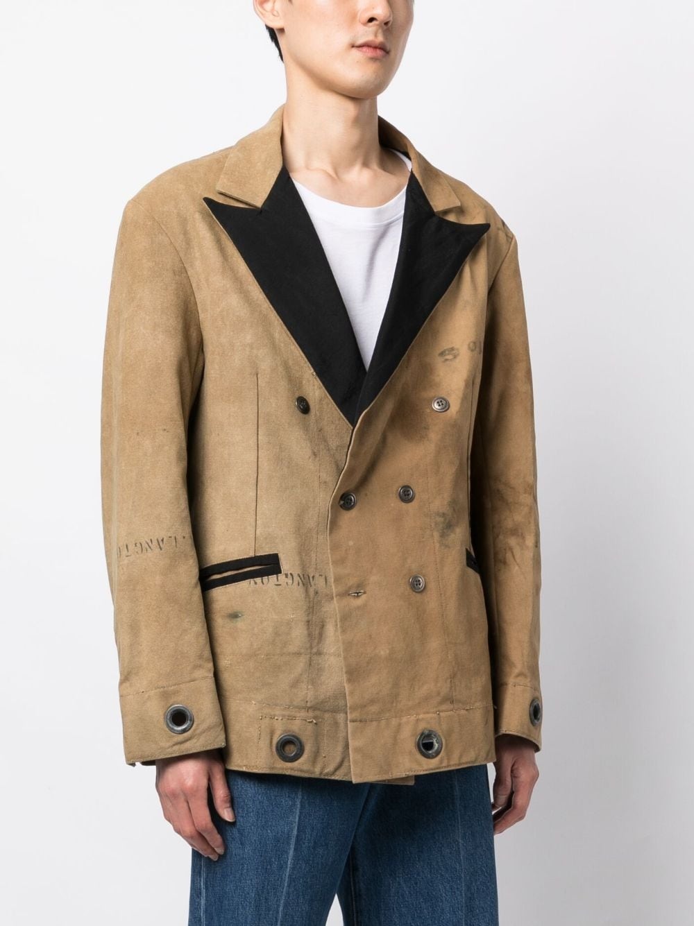 stamp-print double-breasted coat - 3