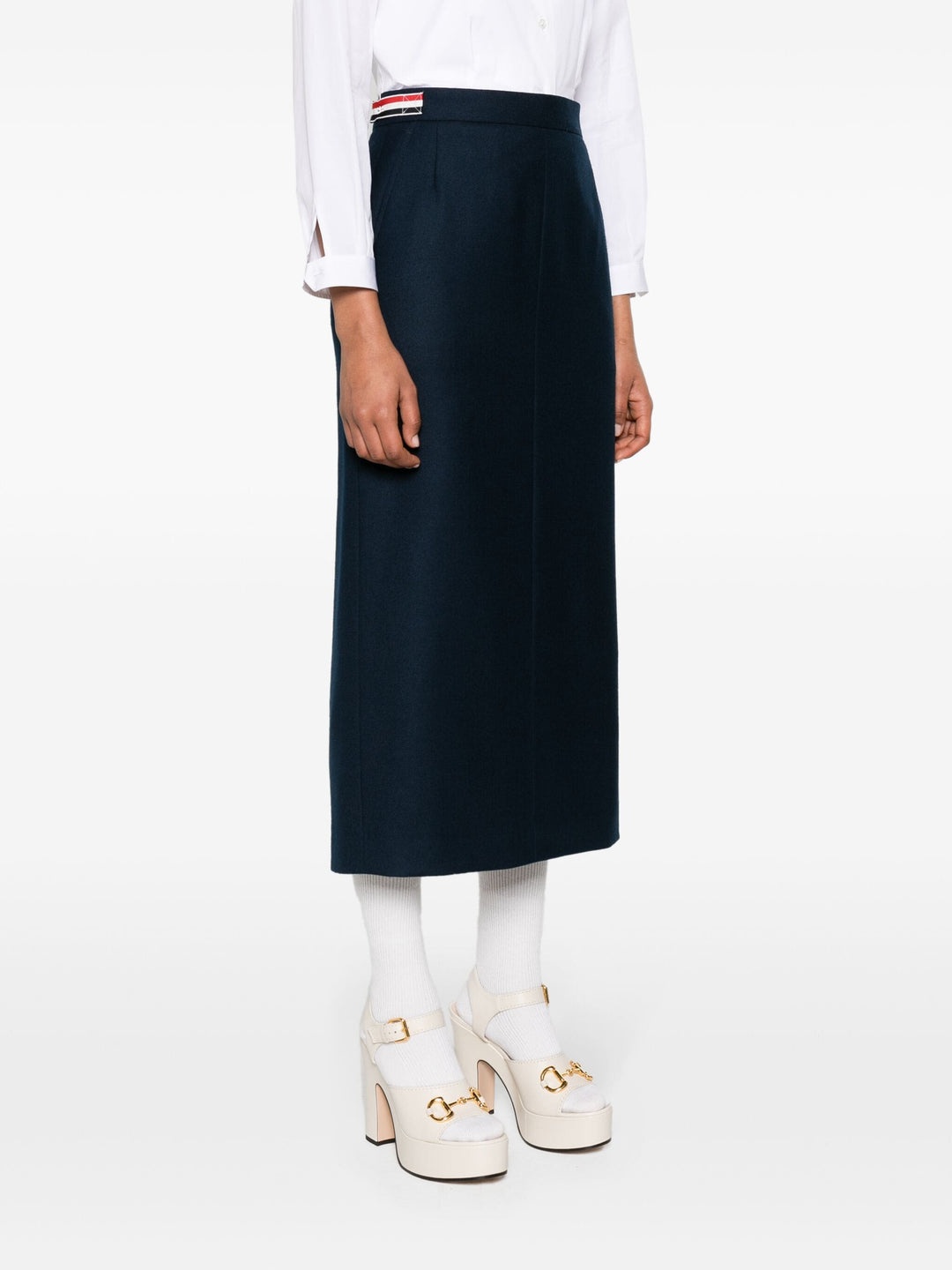【送料&関税込】Thom Browne Calf Legth Side Tab Skirt In Sol Thom Browne Calf Legth Side Tab Skirt | club21 | REVERSIBLE