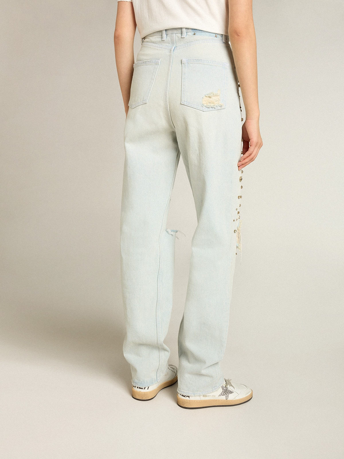 Women's bleached jeans with cabochon crystals - 4