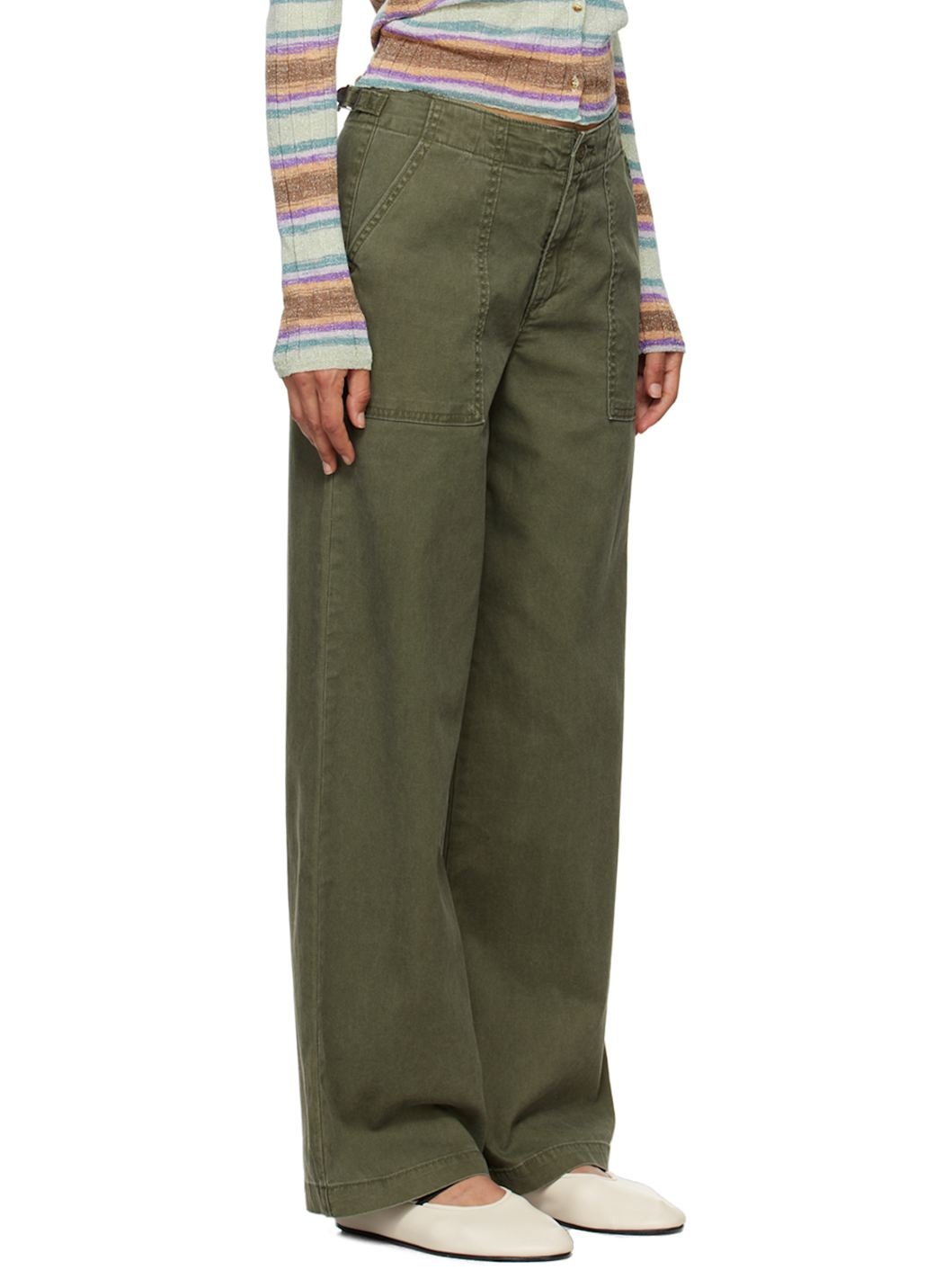 Khaki Surplus Straight Trousers - 2