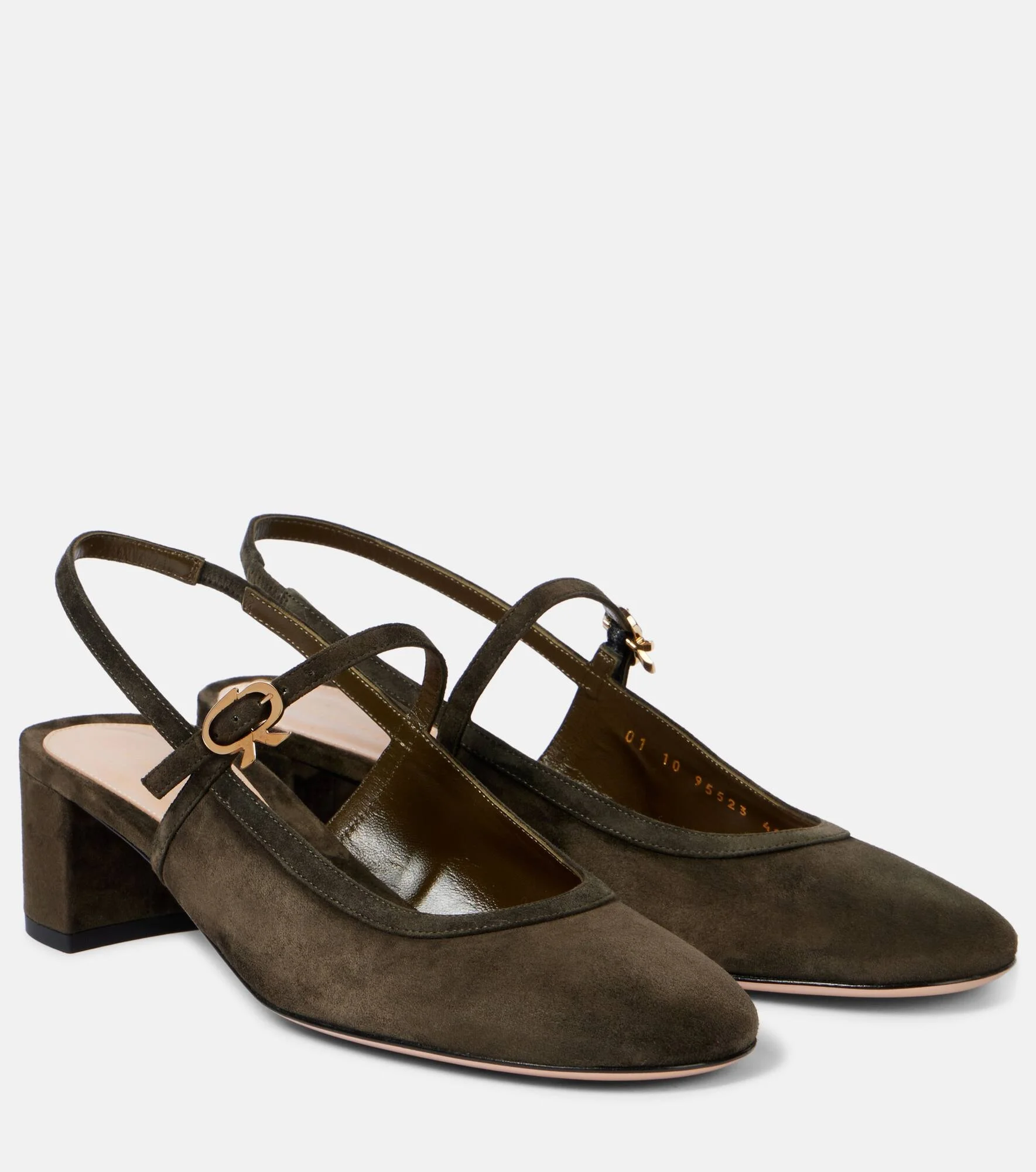 Leather-trimmed suede slingback pumps - 1