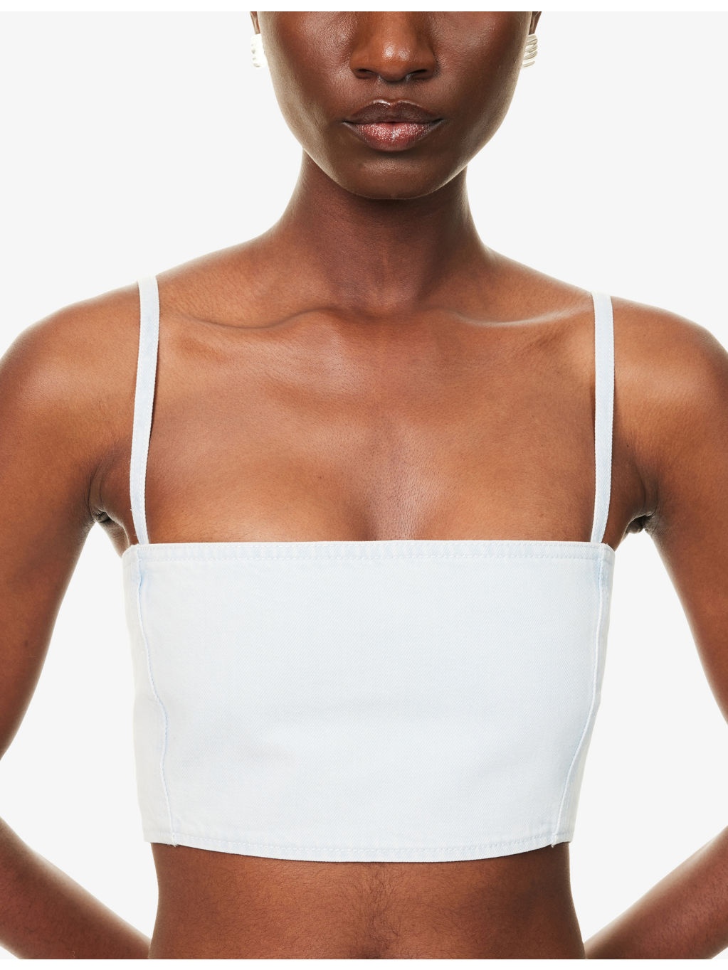 Crop Shoulder-Straps Denim-Blend Top - 5