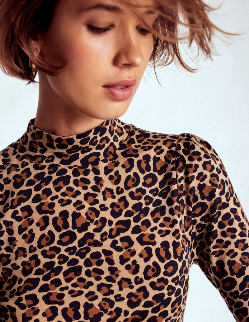 Puff Shoulder Jersey Top-Cheetah Spot 3