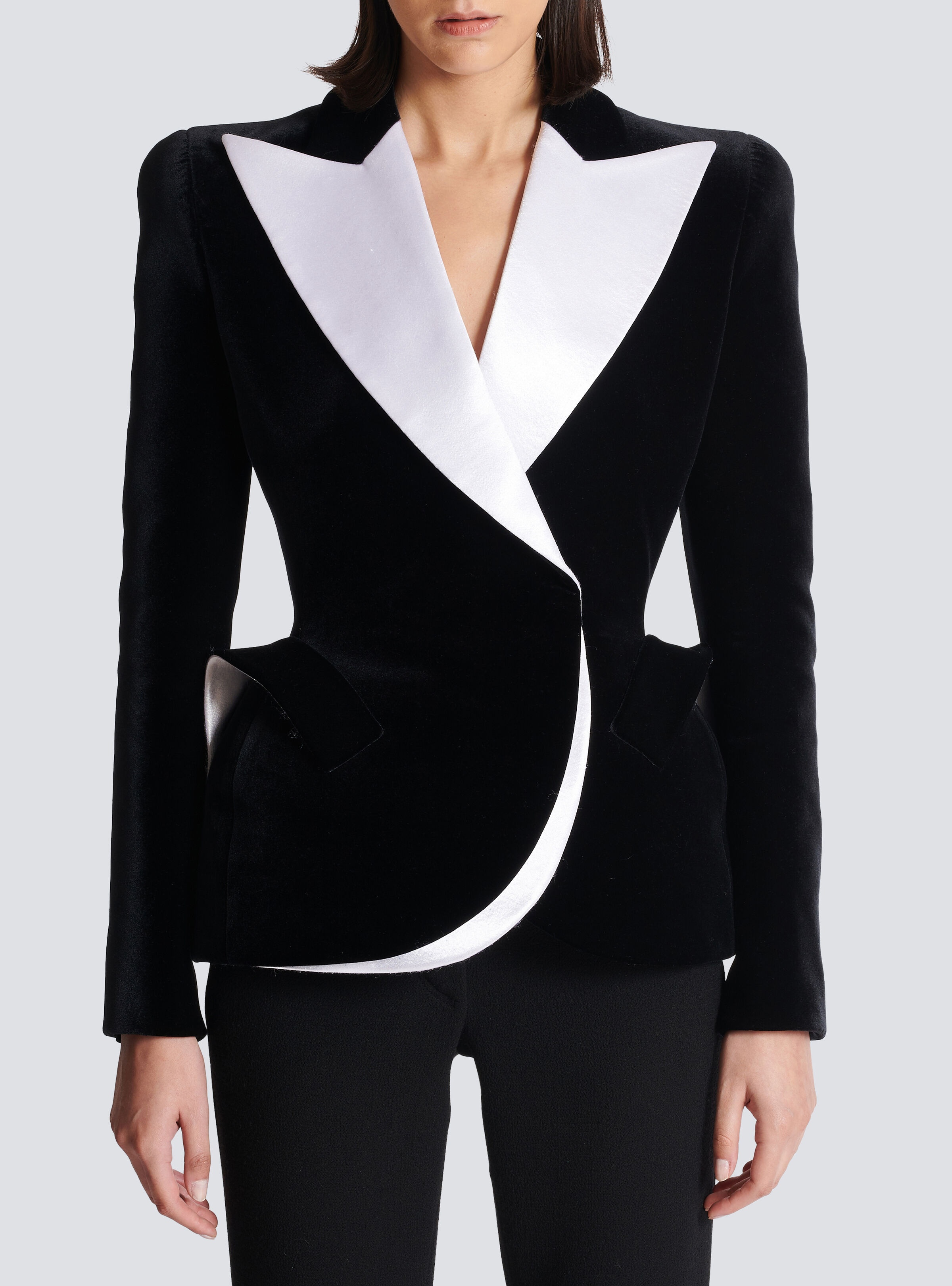 Structured jacket in velvet and satin - 5