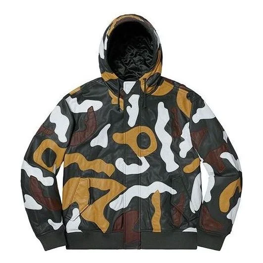 Supreme FW19 Week 12 Camo Leather Hooded Jacket 'Green' SUP-FW19-1025 - 1