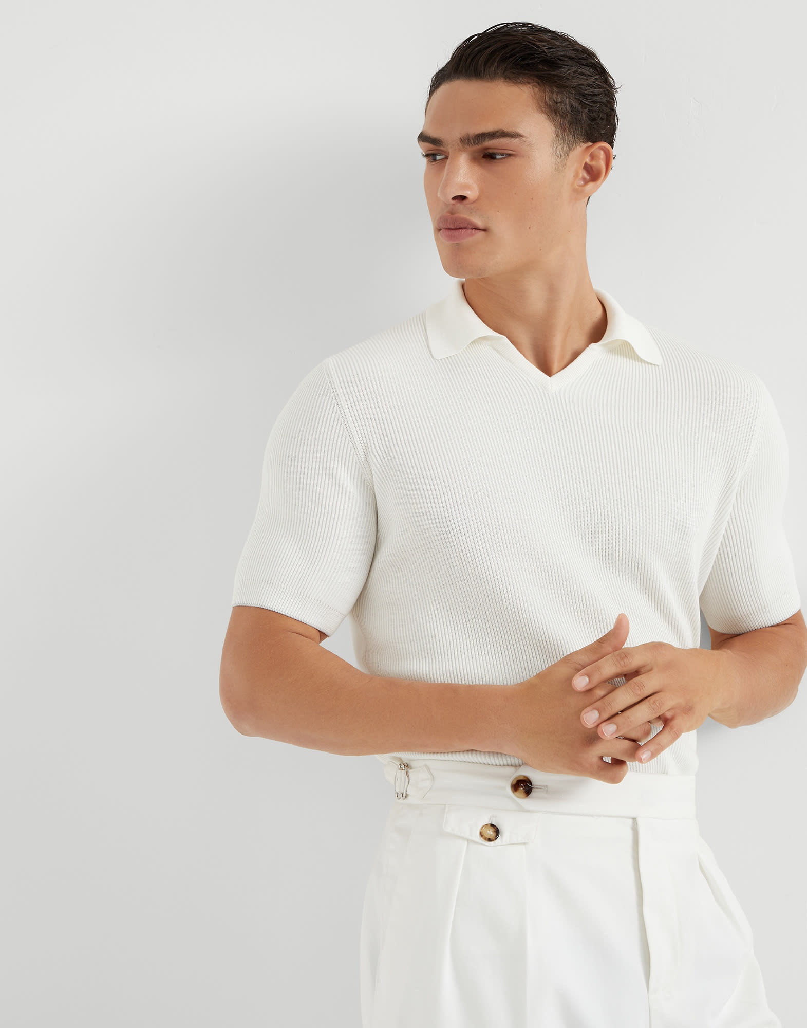 Cotton English rib knit polo - 4