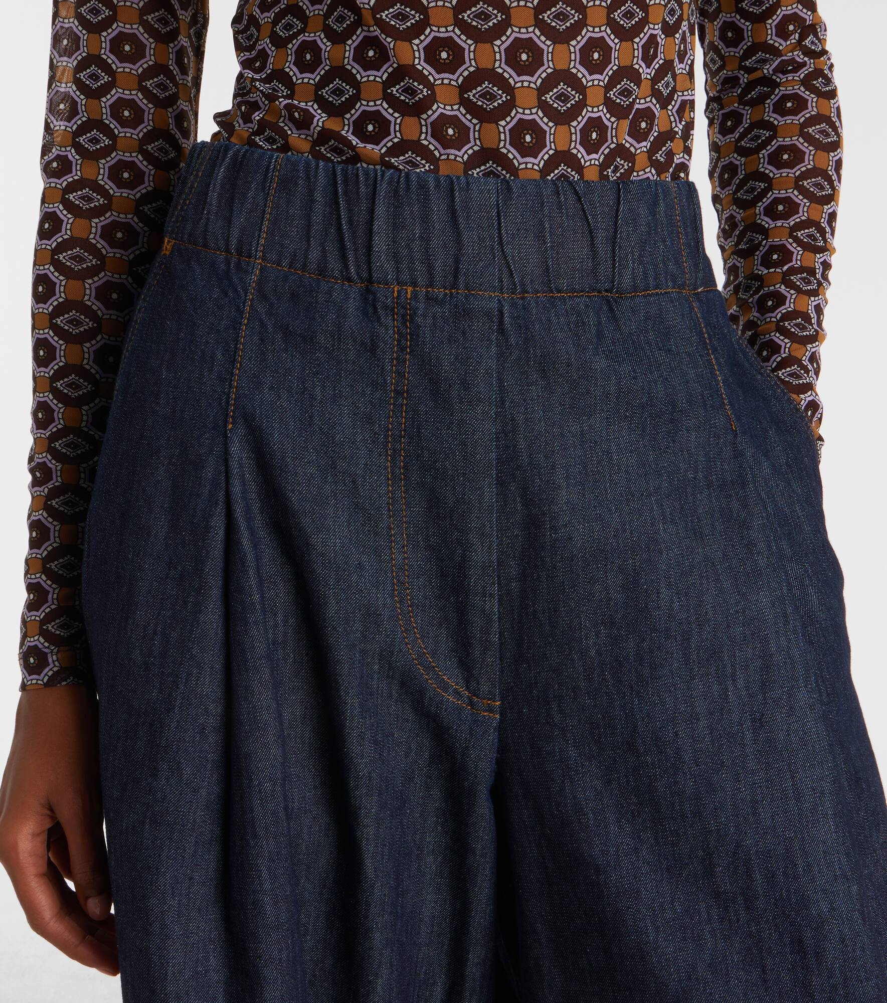 Pleated high-rise wide-leg jeans - 4