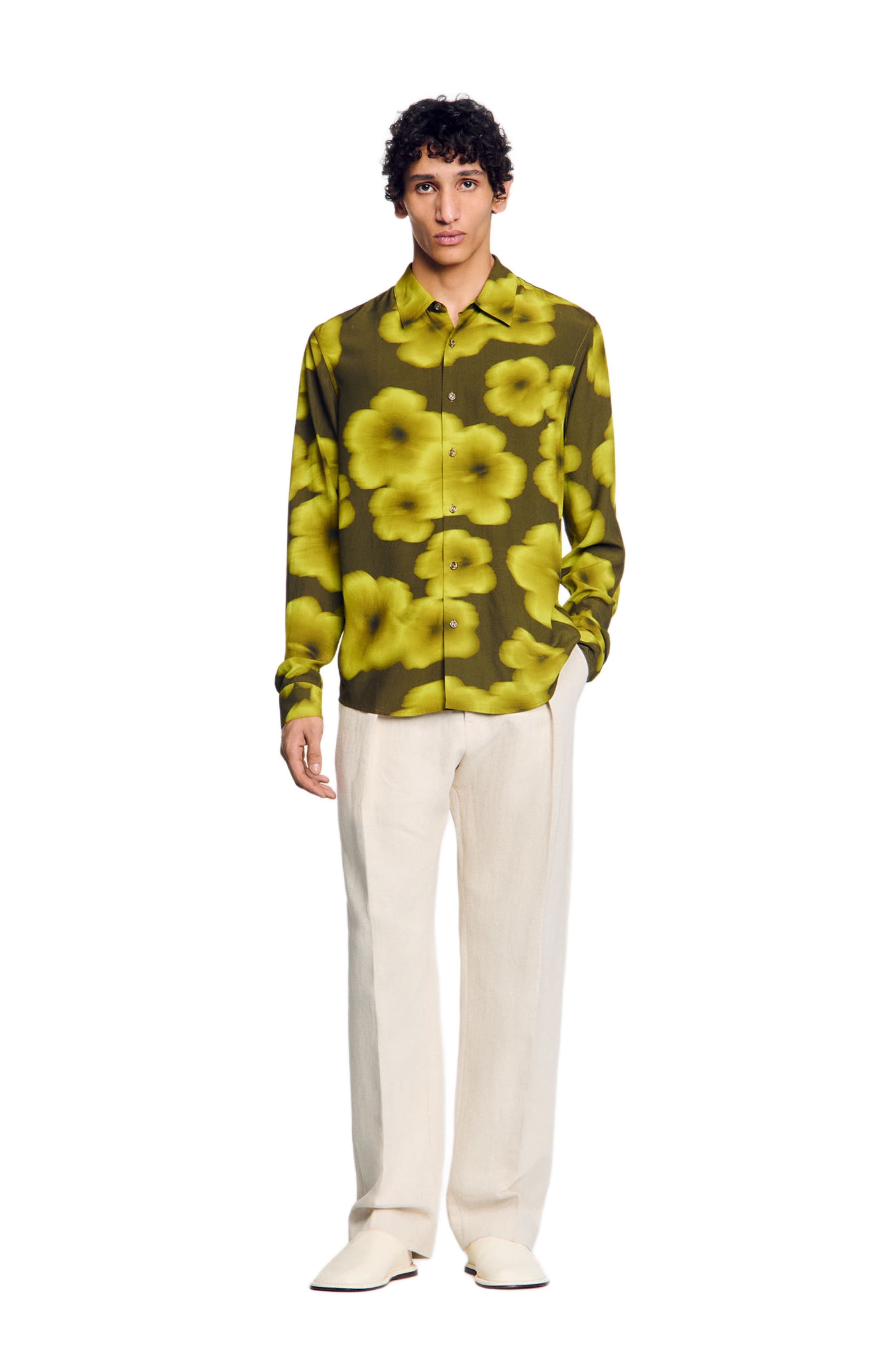 SANDRO Loose-fit floral shirt in Super Green at Nordstrom - 6
