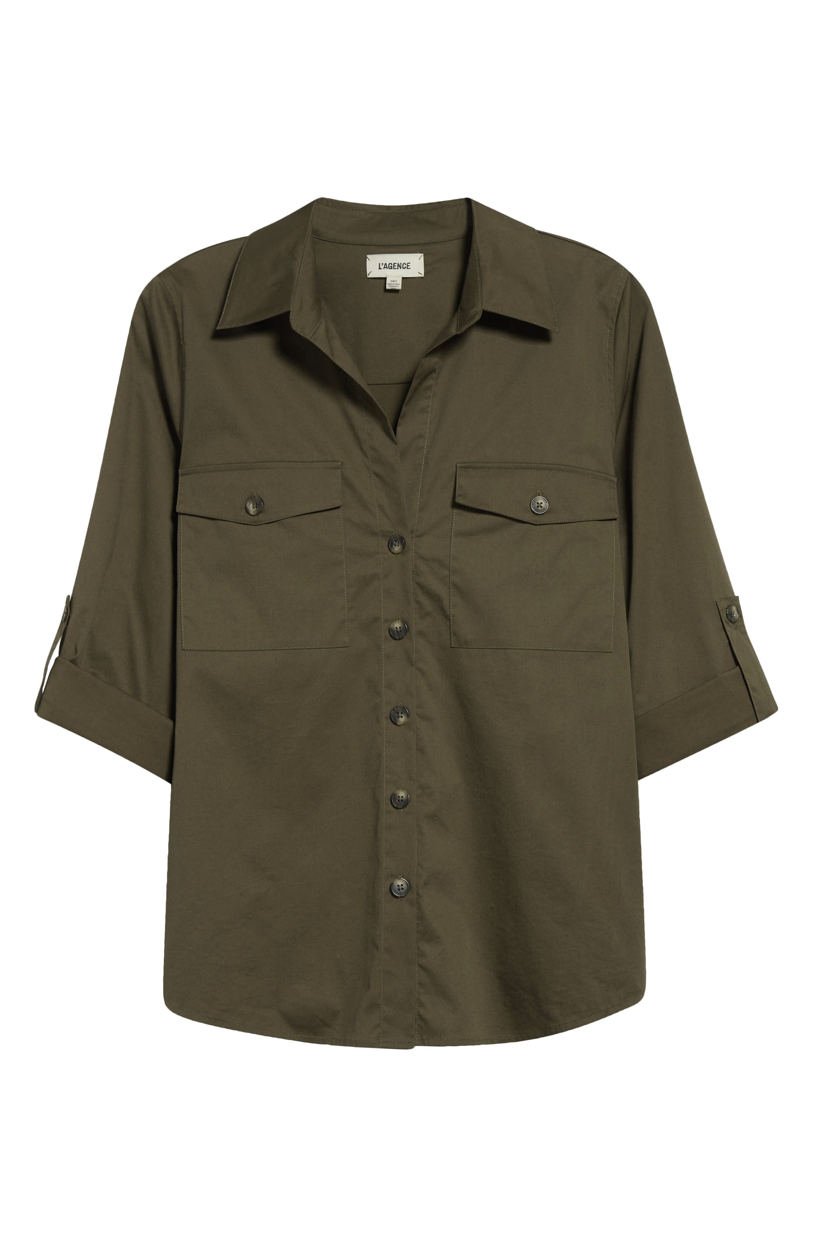 L'AGENCE Pearson Woven Military Shirt in Pine at Nordstrom - 5