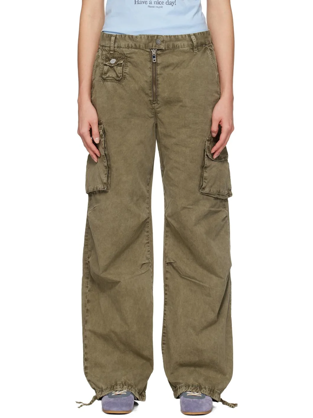 Khaki Washed Twill Trousers - 1