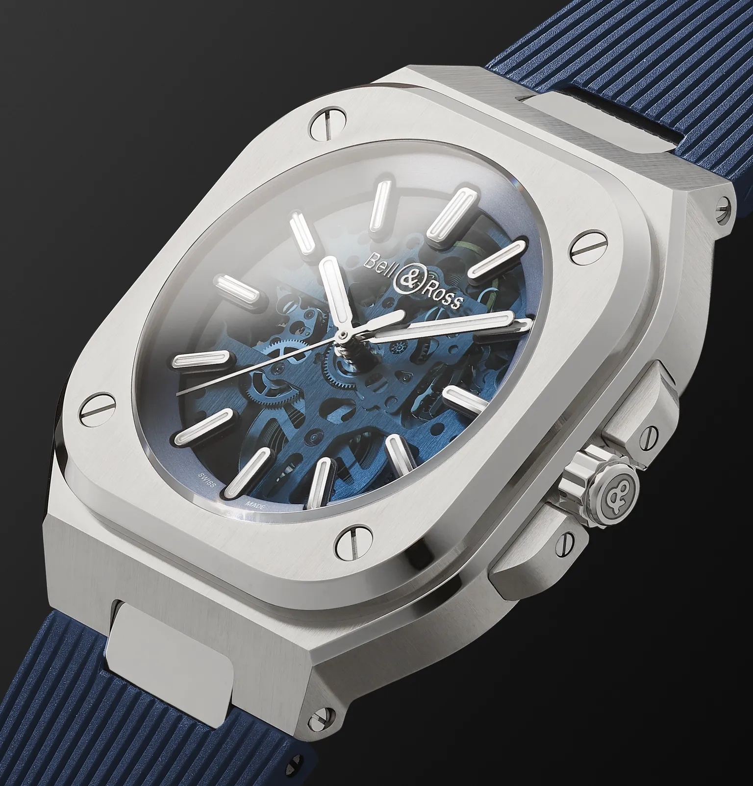 BR 05 Limited Edition Automatic Skeleton 40mm Stainless Steel and Rubber Watch, Ref. No. BR05A-BLU-S - 4