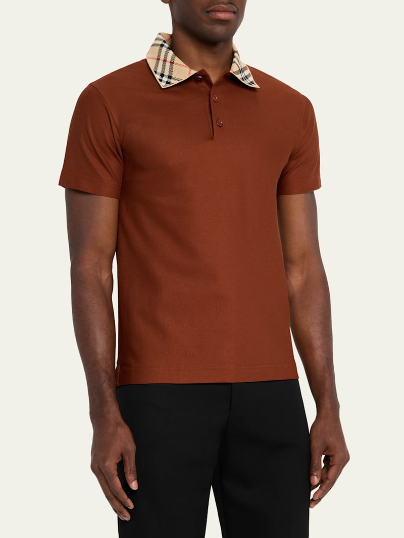 Burberry Men's Check-Collar Slim Fit Cotton Polo Shirt outlook