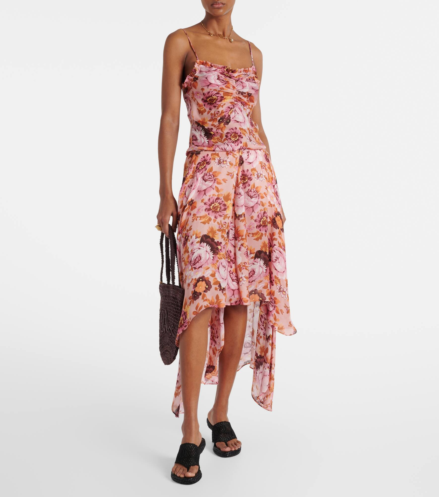 Draped floral silk midi skirt - 2