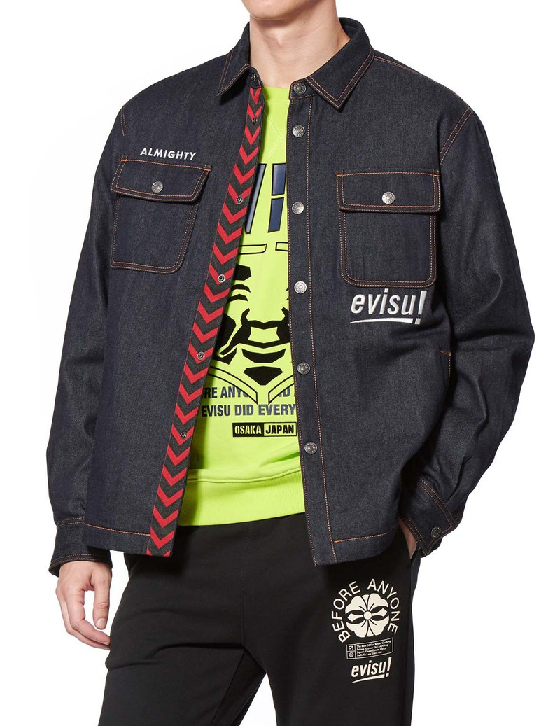 Padded Denim Shirt Jacket with Godhead Print 8