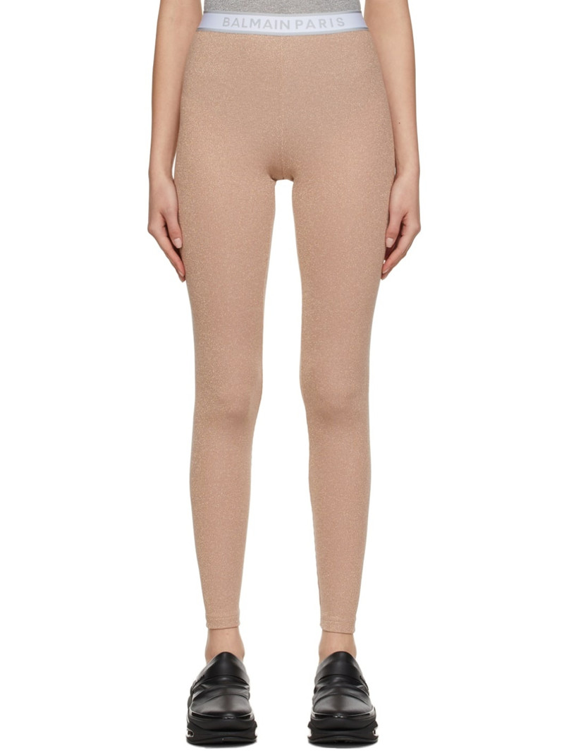 Beige Viscose Glitter Leggings 1
