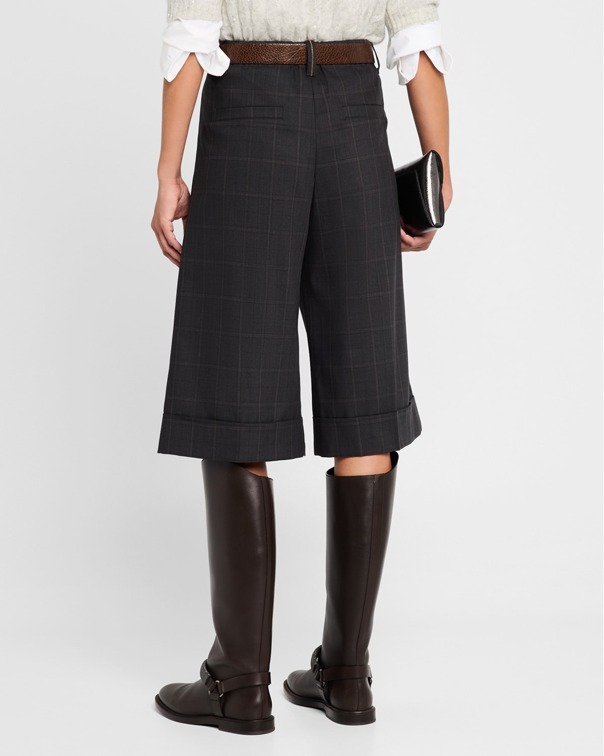 Windowpane Bermuda Pleated Wool Shorts - 3