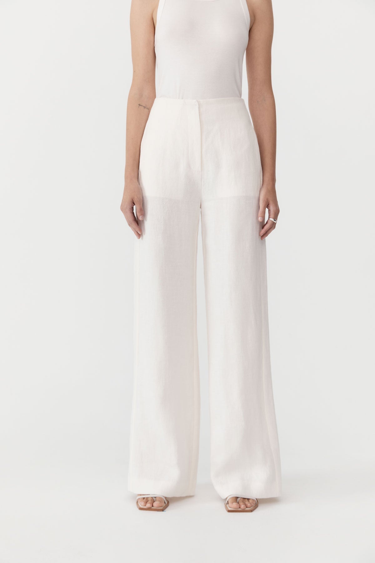 Linen Wide Leg Pants - Ivory - 4