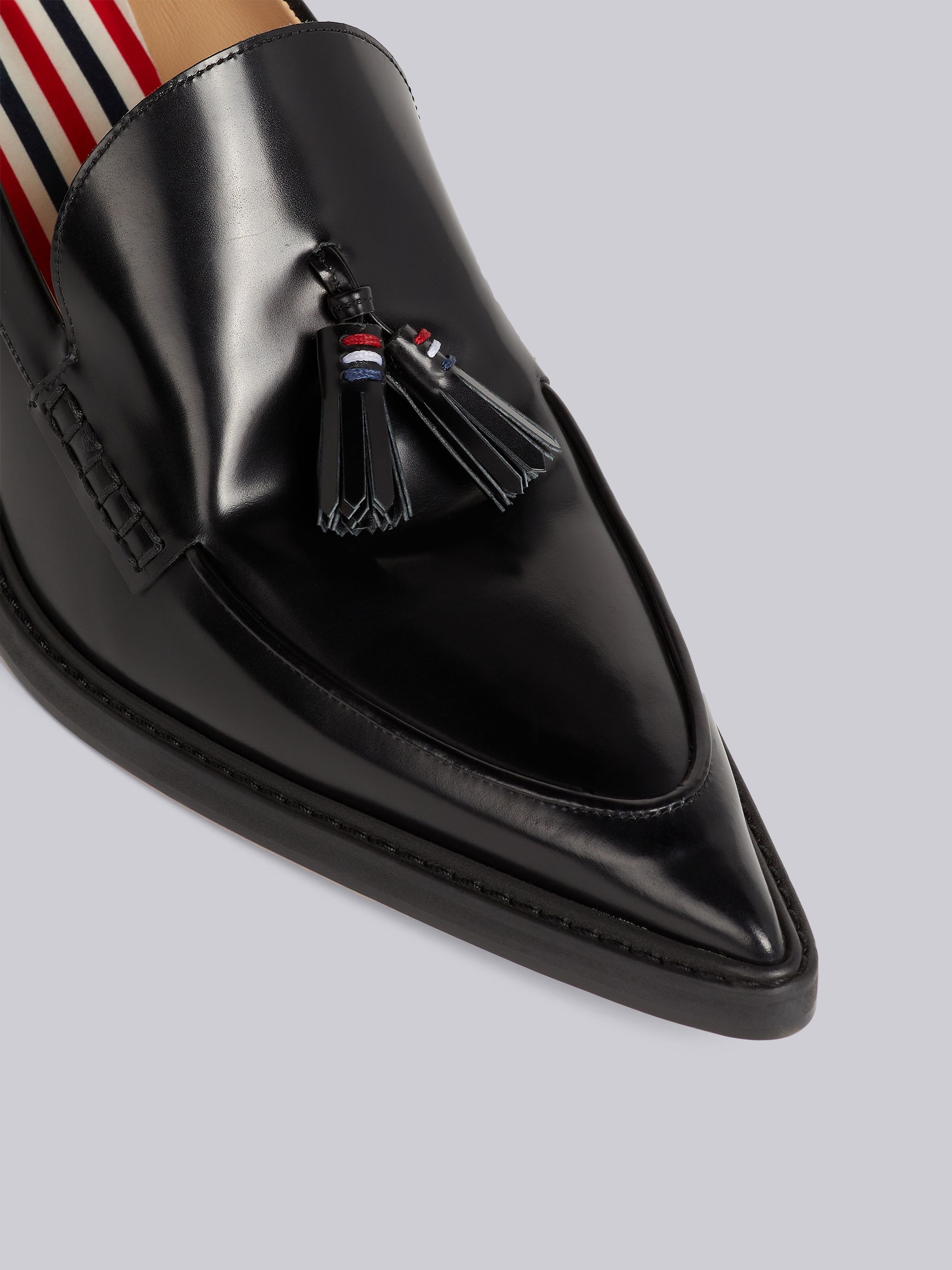 Black Calf Leather 50mm Curved Heel Tassel Loafer - 2