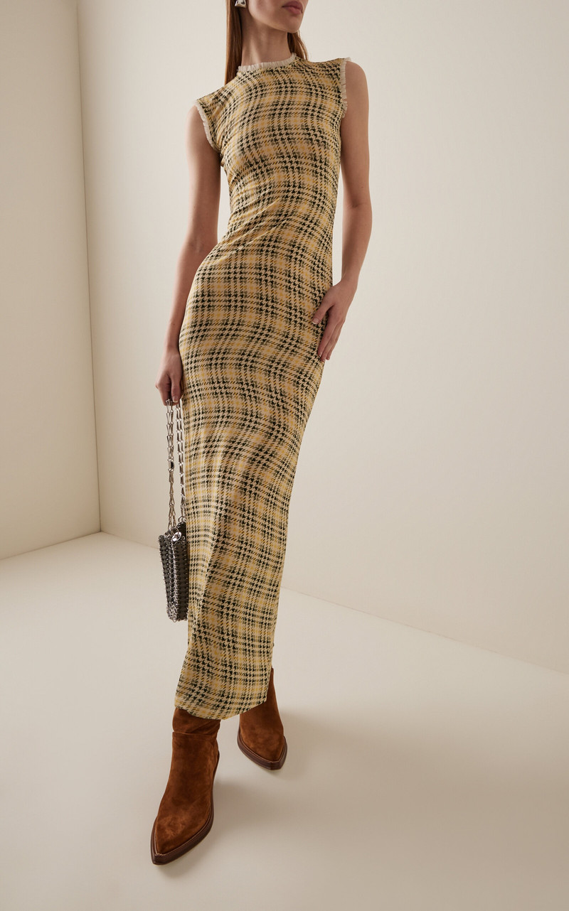 rabanne Tartan-Plaid Jersey Maxi Dress plaid outlook
