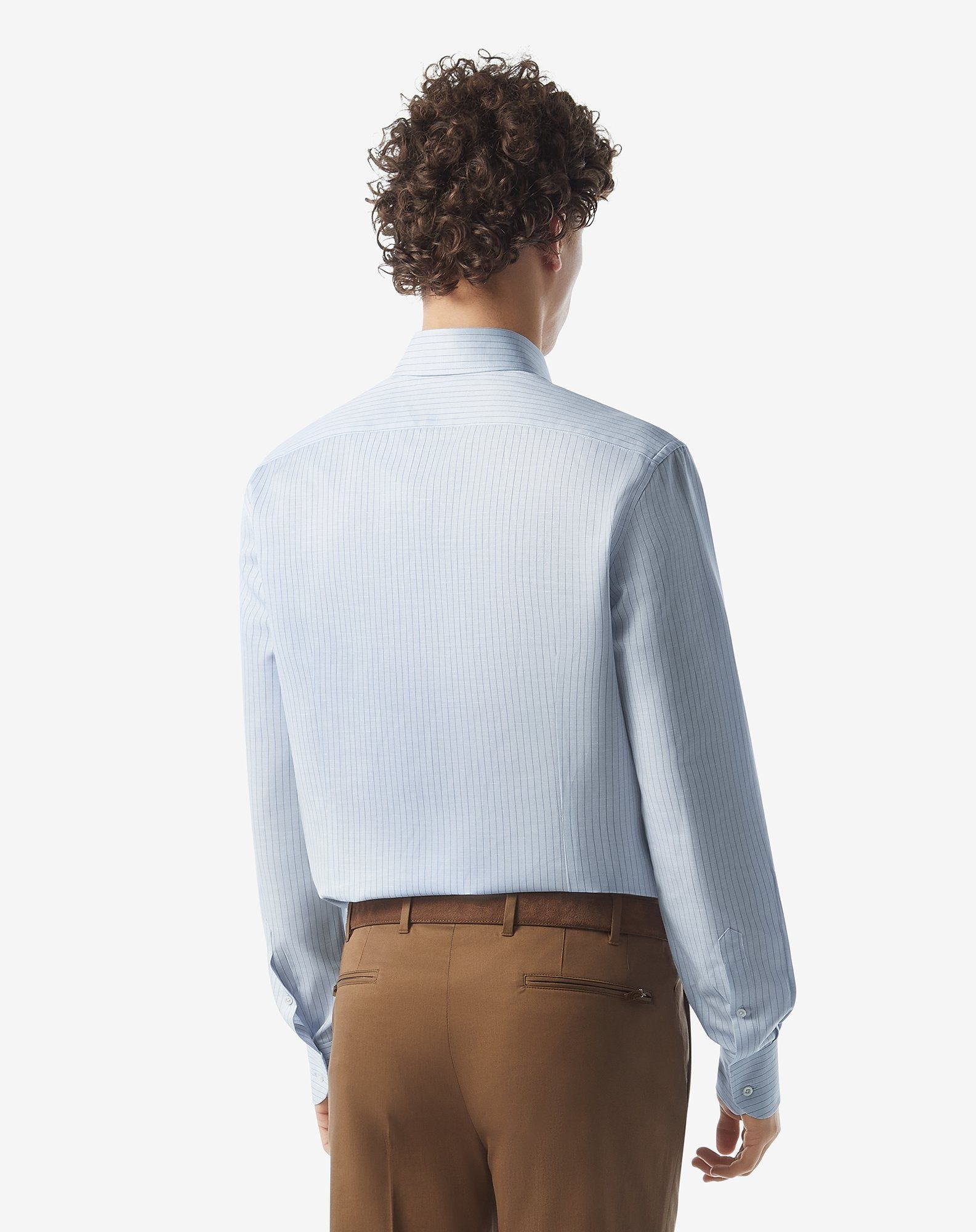 Light blue cotton and linen shirt with blue stripes - 3