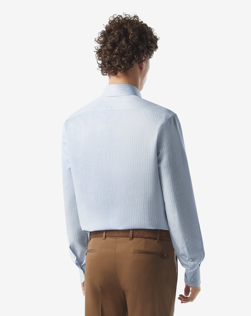 Light blue cotton and linen shirt with blue stripes 3