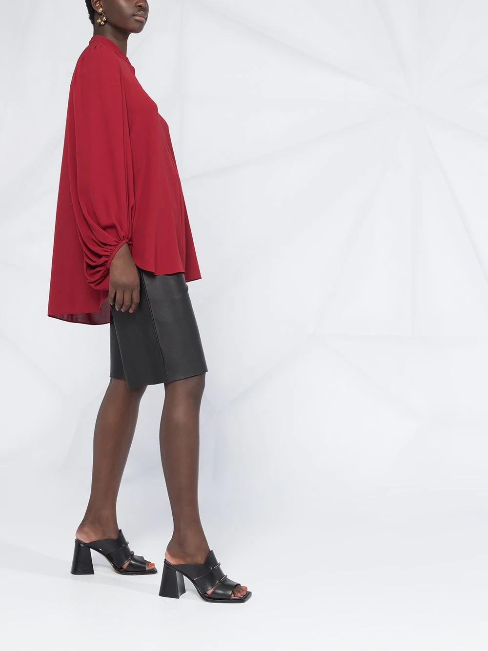 collarless draped-sleeve blouse - 6