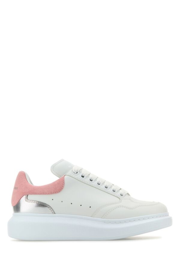 Alexander Mcqueen Woman White Leather Sneakers With Pink Suede Heel - 1