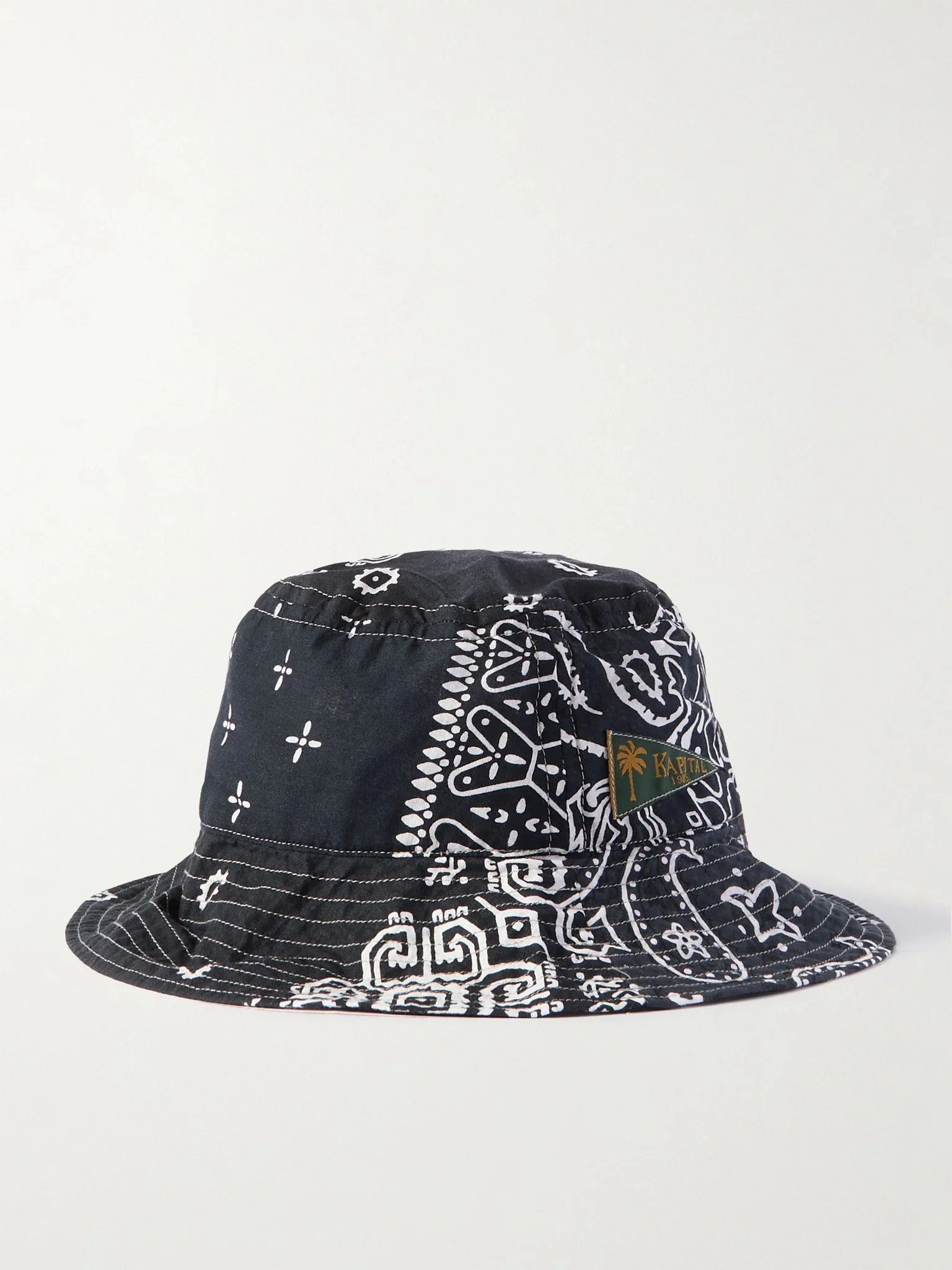 Logo-Appliquéd Bandana-Print Cotton Bucket Hat Black - 1