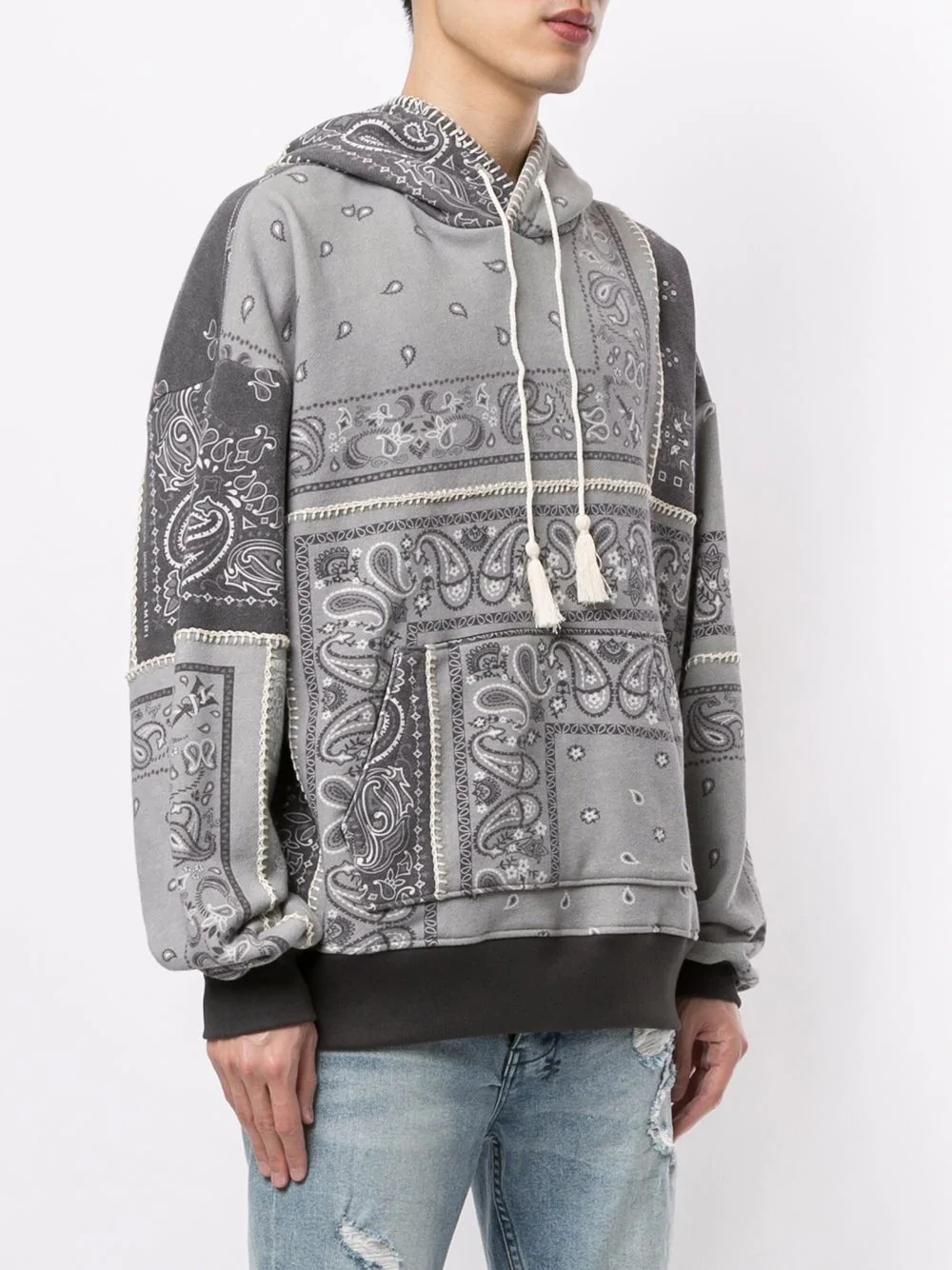 patchwork paisley print hoodie - 3