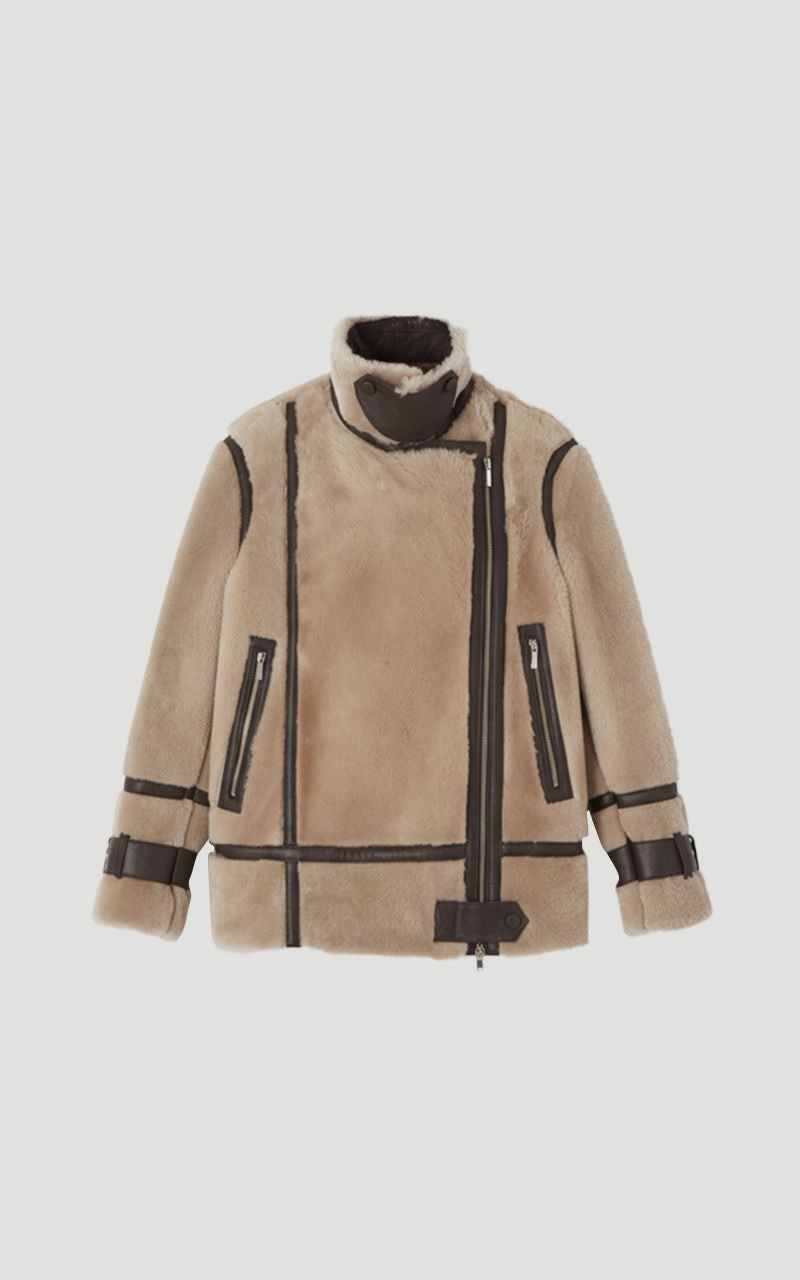 Shearling & Leather Tipped High Neck Coat 4
