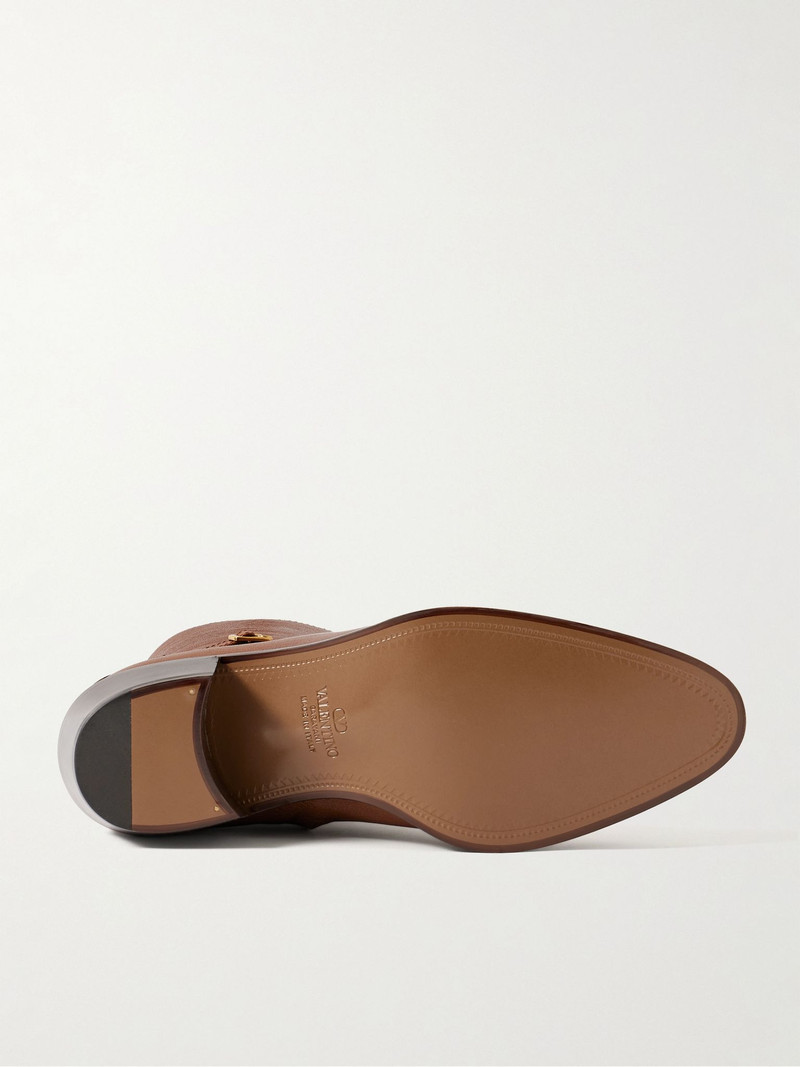 Valentino Pat VLogo Buckled Leather Ankle Boots Brown outlook