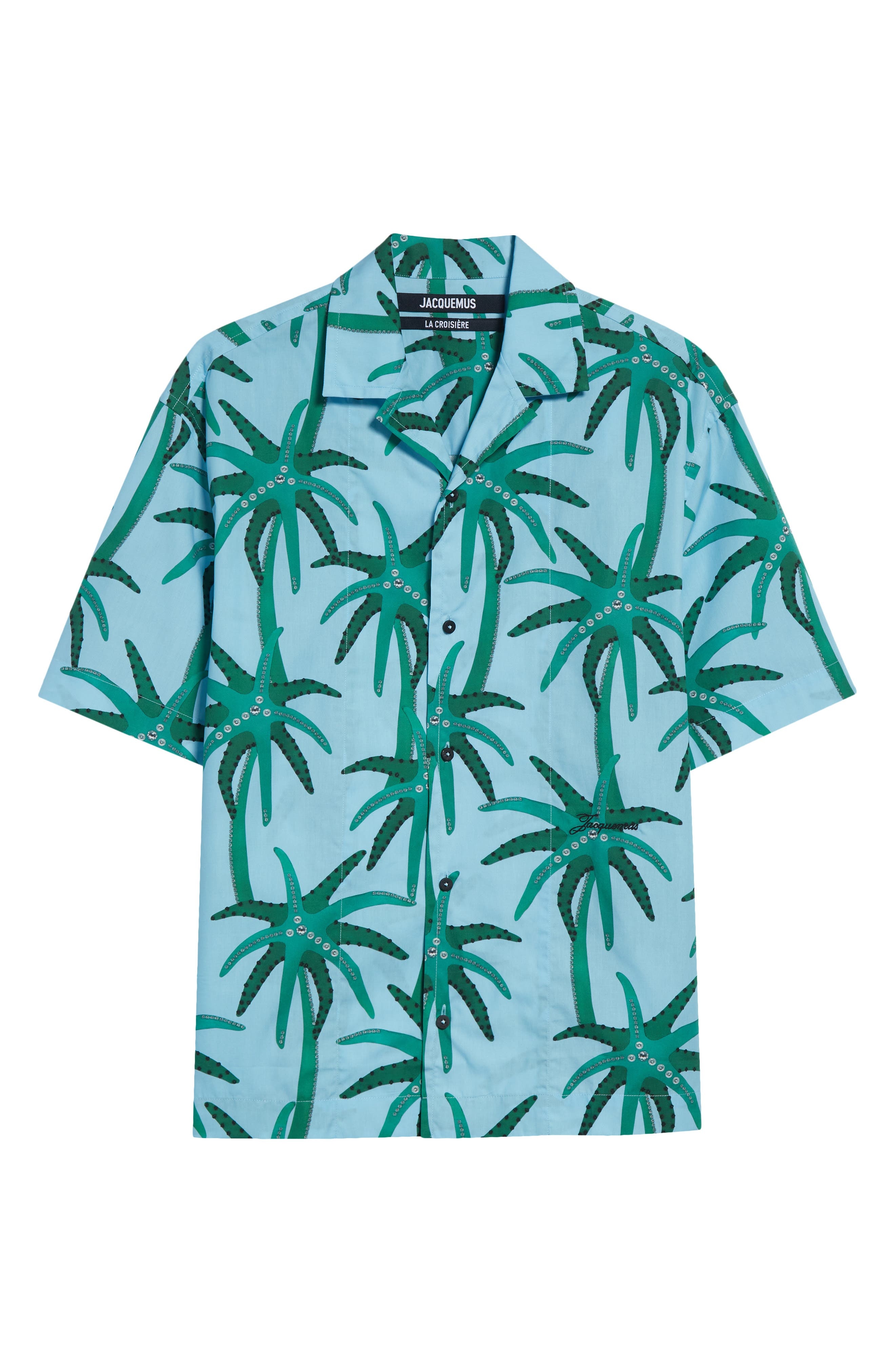 Jacquemus La Chemise Jean Camp Shirt in Print Palmtrees Star Blue at Nordstrom - 6