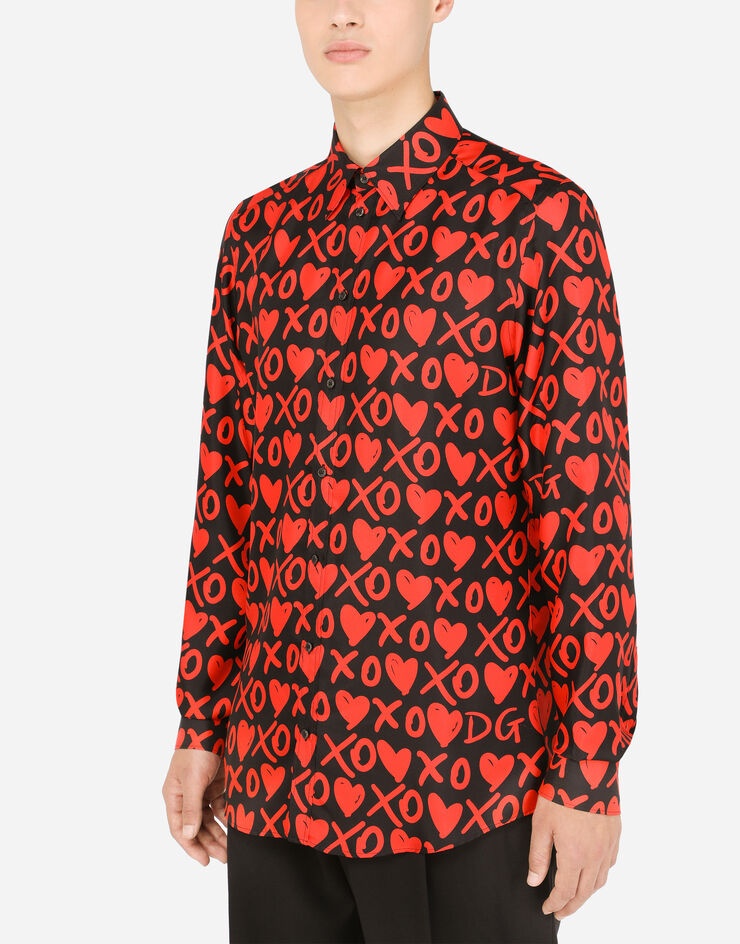 Silk Martini-fit shirt with DG heart print - 4