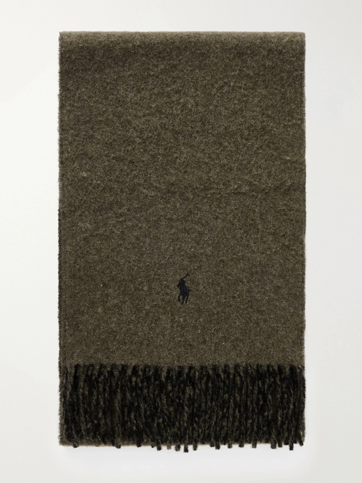Logo-Embroidered Reversible Fringed Recycled Wool and Nylon-Blend Scarf Green - 1