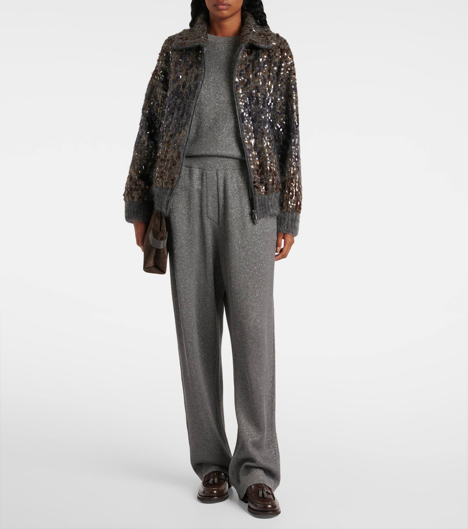 Cotton-blend lamé wide-leg pants - 2