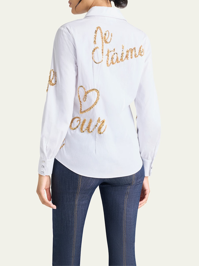 Cinq à Sept Crushed Sequin Loveletter Blanche Button-Front Shirt outlook